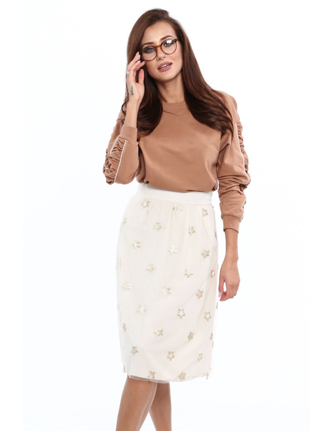 Skirt with golden stars, light beige 0318 - Online store - Boutique